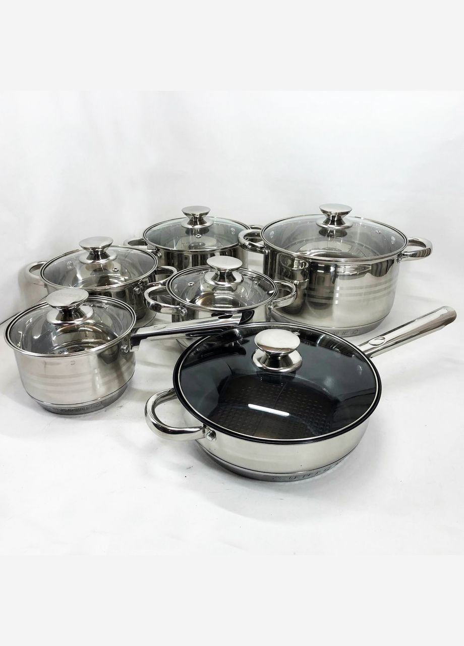 Набор каструль с антипригарным покрытием UN-5037 12шт, Кастрюли посуда для UF-673 электрических плит Unique (351485824)