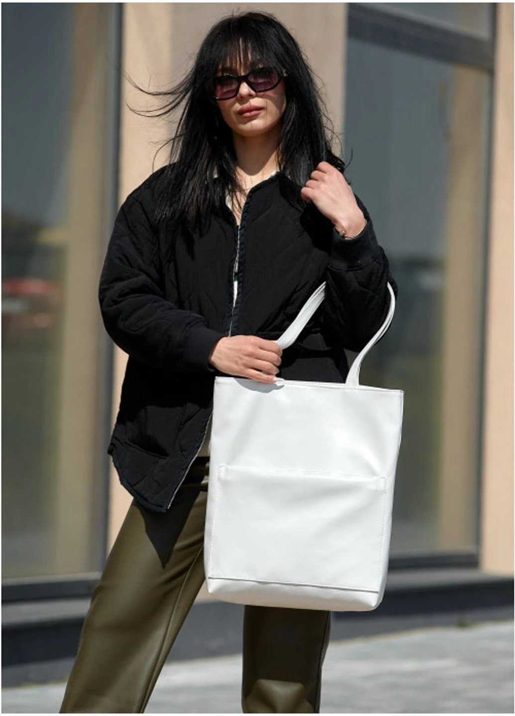 Жіноча сумка-шопер з екошкіри Shopper біла Sambag (313401170)