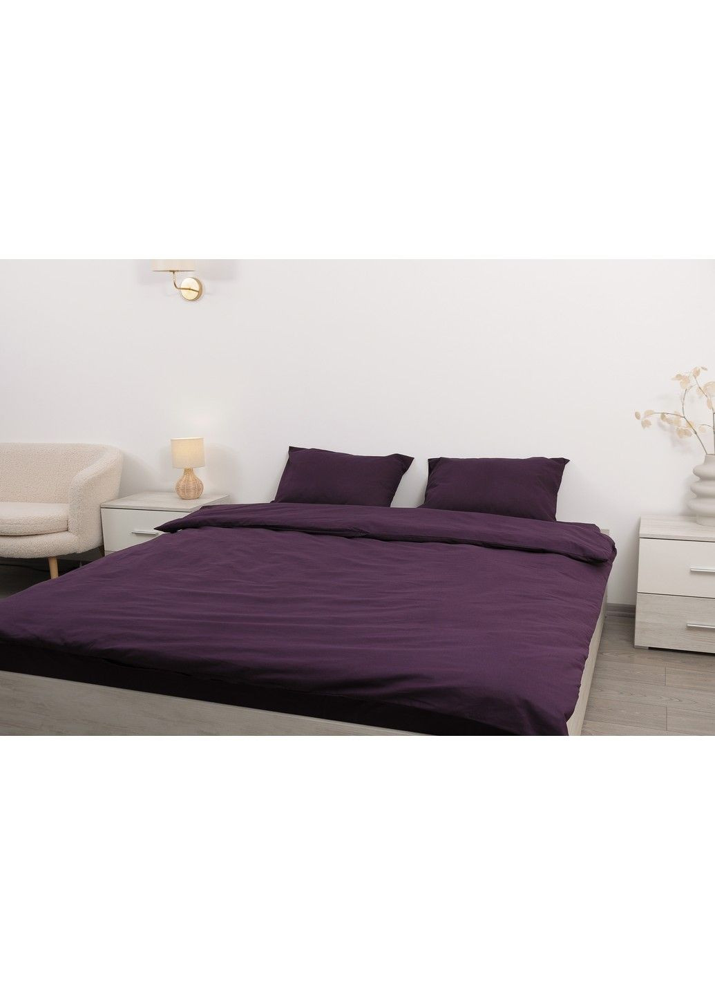 Комплект постільної білизни сімейний бязь glux-1064 баклажановий наволочка 50x70 Amore (309028808)
