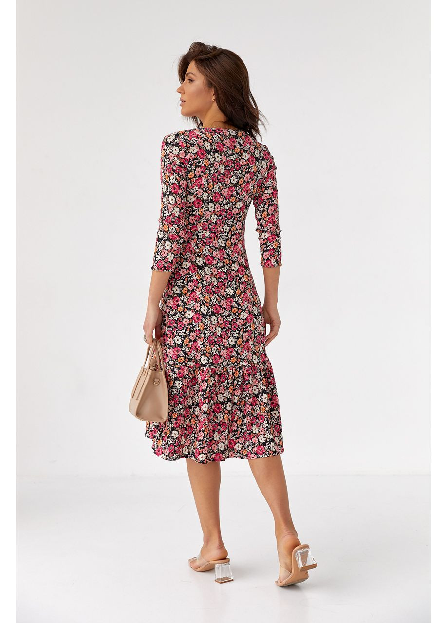 Розовое повседневный, вечернее платье миди с цветочным принтом силуэтная Byron с цветочным принтом