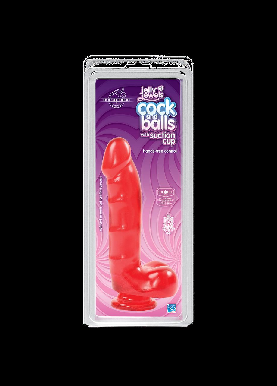 Фаллоимитатор Doc Johnson Jelly Jewels Cock & Balls Red, диаметр 3,6см, антибактериальный ПВХ No Brand (303910321)