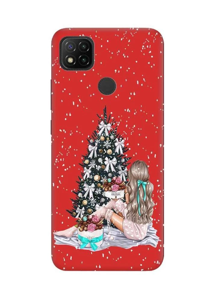 Матовий червоний чохол на Xiaomi Redmi 9C / 10A Дівчина біля ялинки (новорічний принт 139) Creative (362970697)