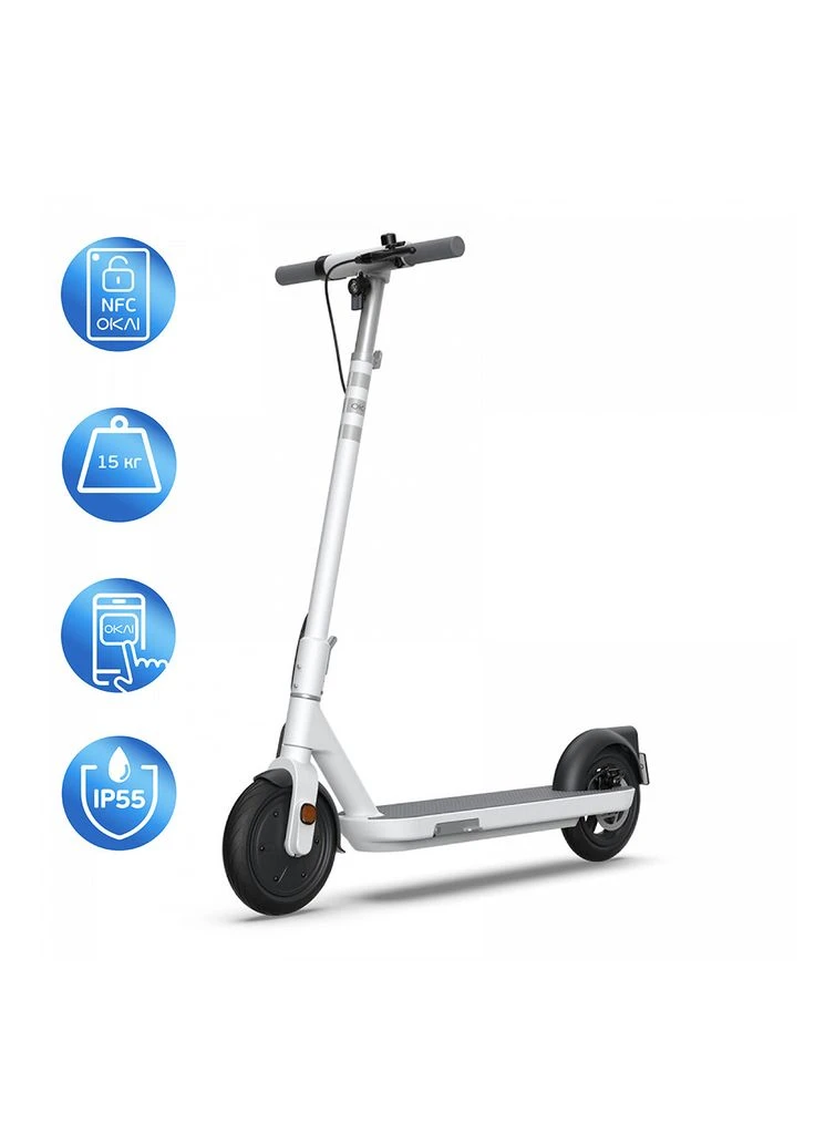 Электросамокат OKAI ES10-NEON Lite White 9", 300(600)W, 7.8Ah, 30km, 25km\h, 20%, NFC, App, 15kg Sharp (395113829)