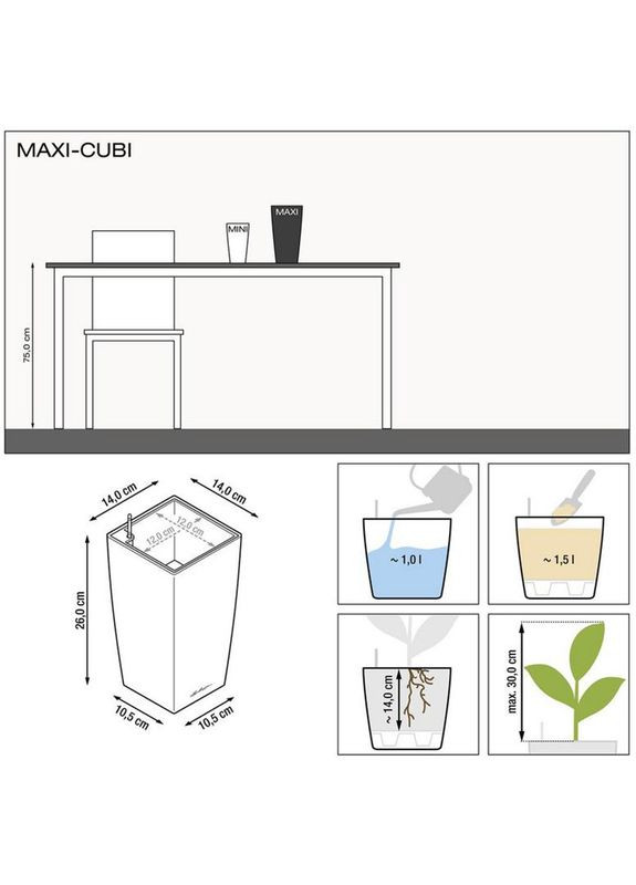 Кашпо Maxi Cubi White (18050) Lechuza (323204384)