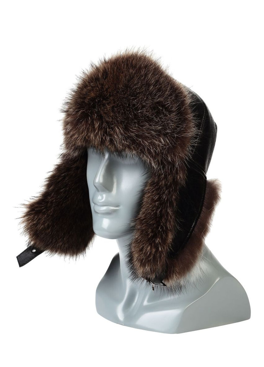 Чоловіча шапка-вушанка з хутра єнота чорна (SC35612) Shlyapka (295922440)