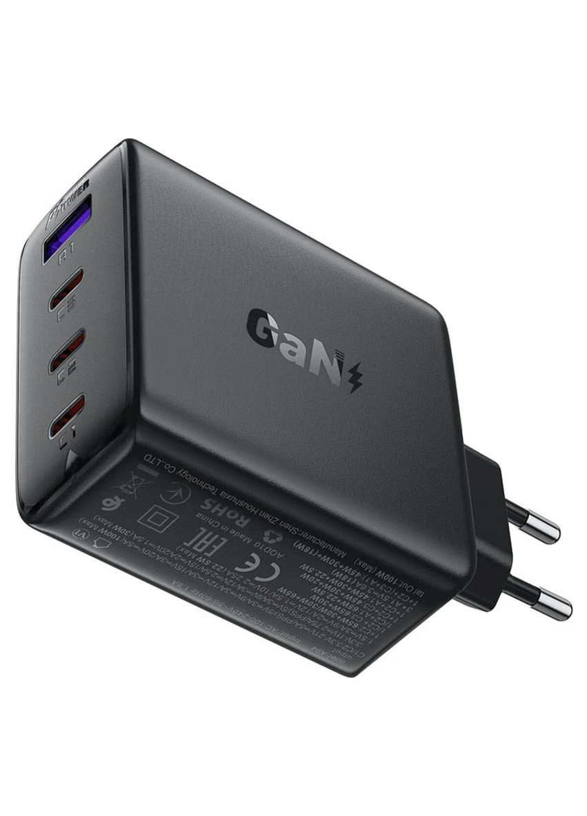 Мережевий зарядний пристрій PD100W GaN (3*USB-C+USB-A) charger Black Acefast A94 (340279627)