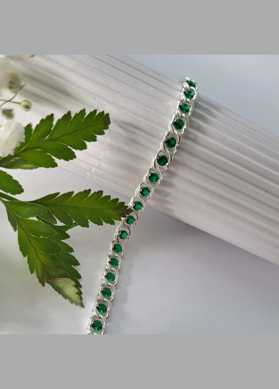 Серебряный браслет на руку Арабский Бисмарк с Зелеными камнями 17 - 21 см серебро 925 пробы 7003 7.72г Nobrand (369612471)