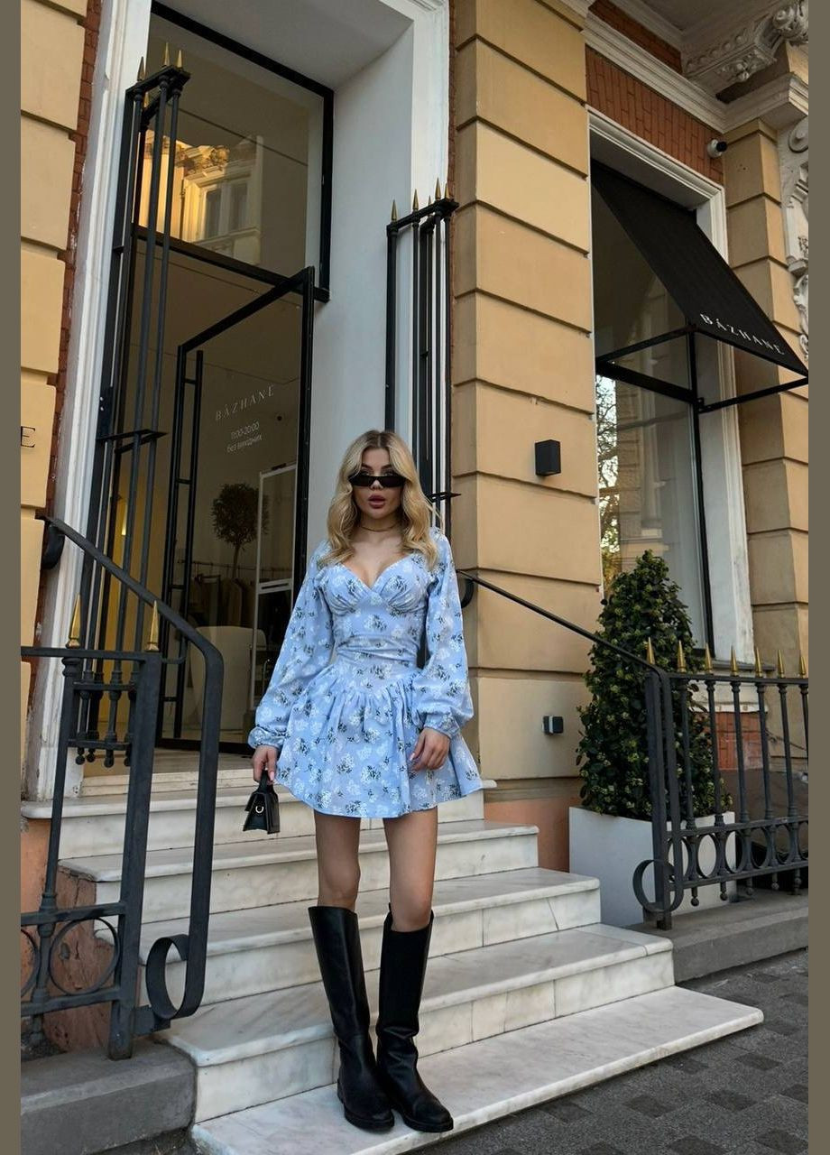 Жіночий комбінезон FINO Mode комбінезон-шорти квітковий блакитний повсякденний, коктейльний, вечірній, кежуал