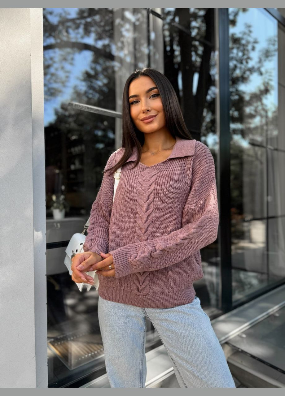 Пудровый демисезонный женская кофта с отложенным воротником пудрового цвета 29956 Fashion