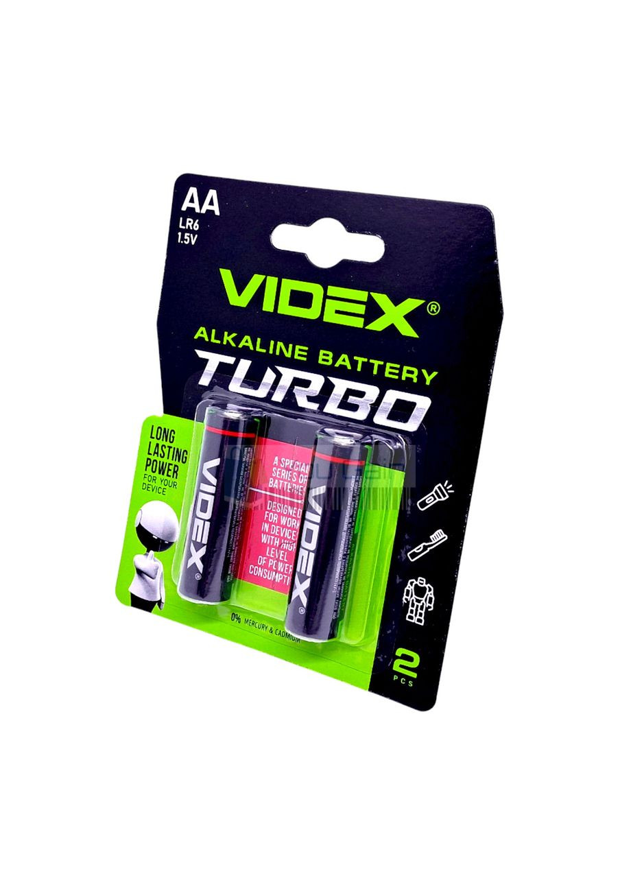 Батарейки щелочные для мощных устройств Alkaline LR6/AA Turbo блистер 2 штуки Videx (361068339)