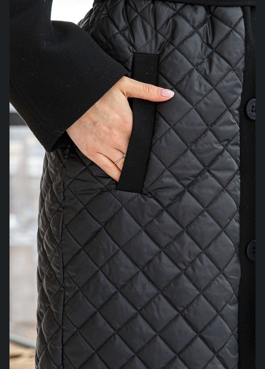 Черное Женское пальто из шерстяной и плащевой ткани черное (PV305) 46 MN