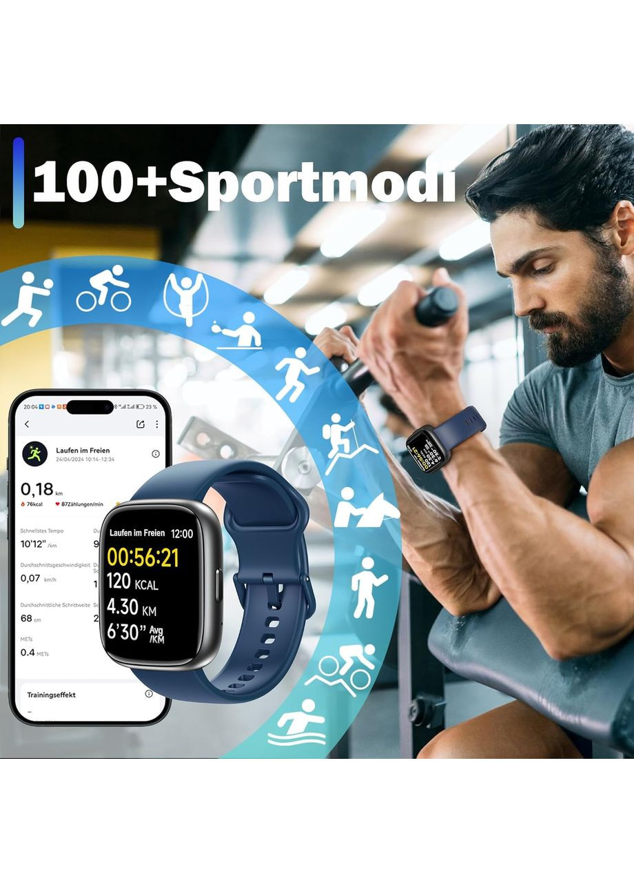 Умные часы Bambooinn IDW26: для мужчин и женщин, Bluetooth-звонки, Alexa, 1,85 дюйма, пульсометр, SpO2 Smart (356493956)