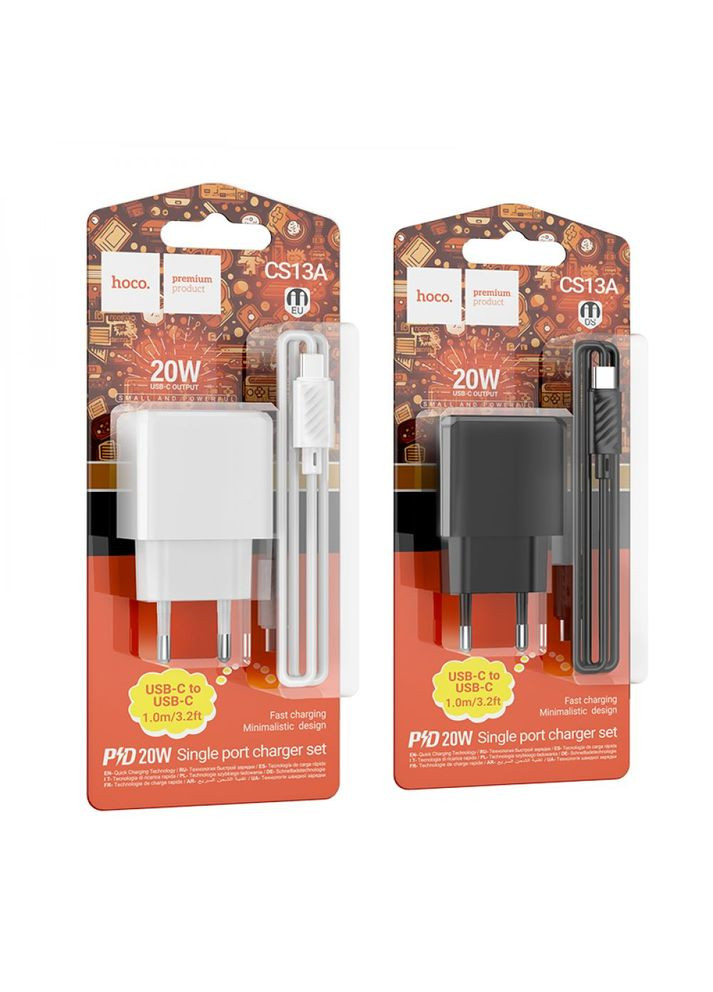 Мережевий Зарядний Пристрій CS13A 1USB-C PD/QC 20W+Type-C to Type-C Hoco (334893936)