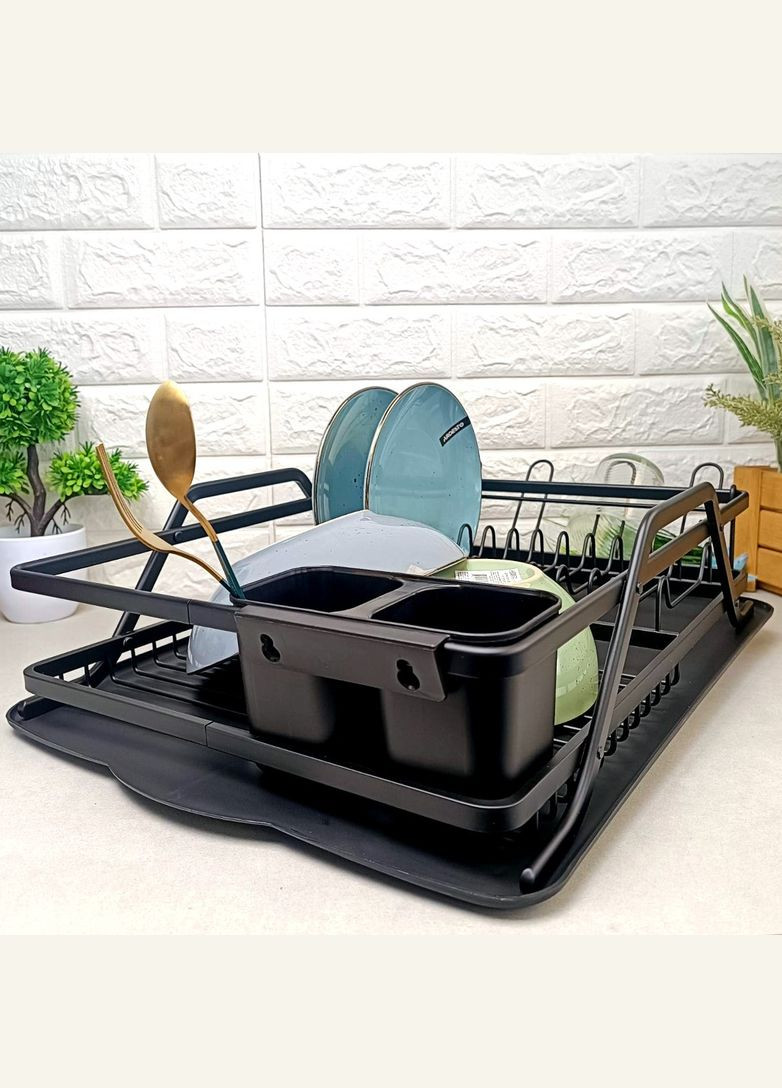 Чорна настільная сушарка для посуду 59х38х13 см з алюмінію з піддоном Kamille (303212844)