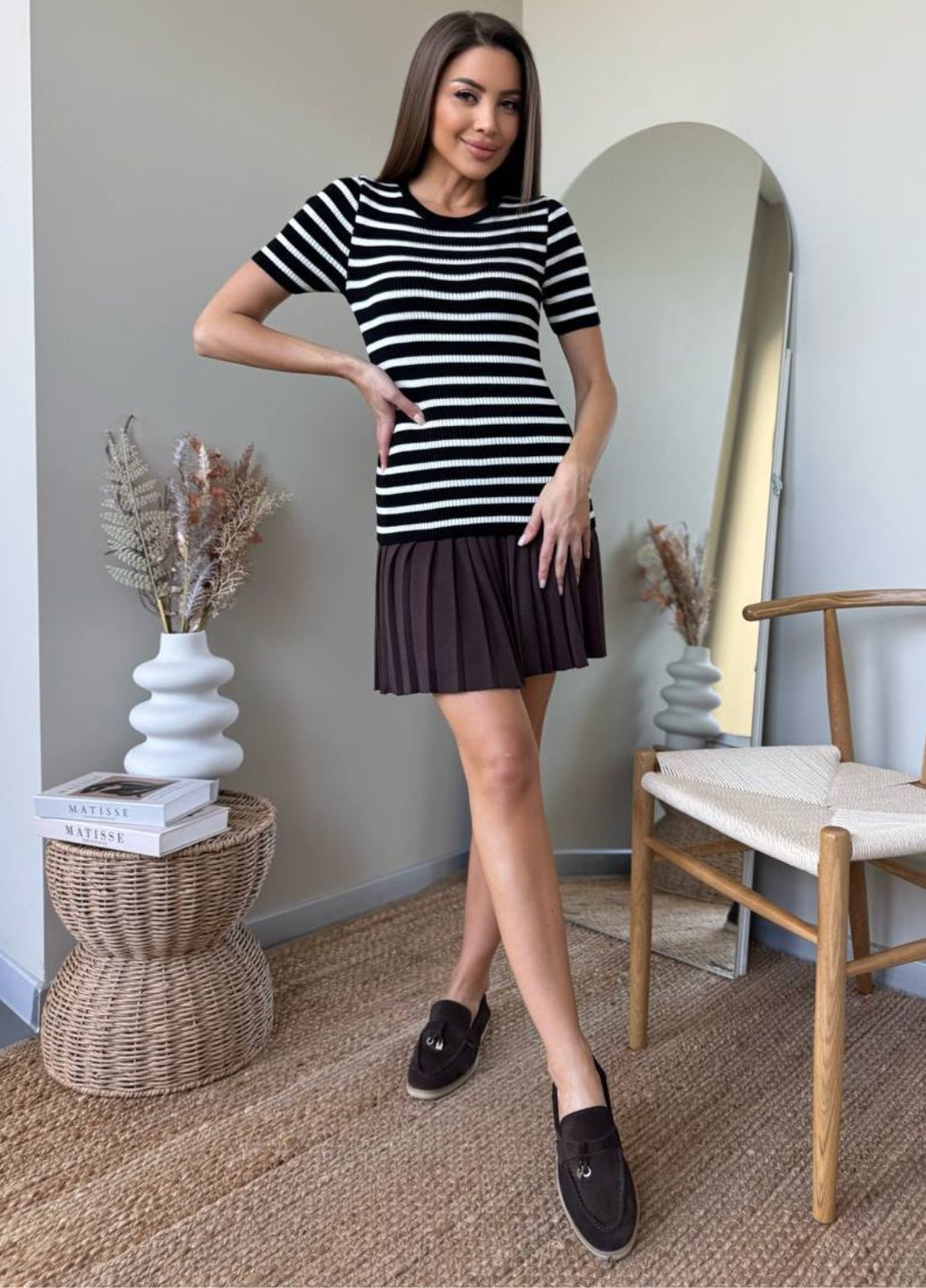 Базовая повседневная приталенная кофта в рубчик в полоску с короткими рукавами Allthings (330666684)