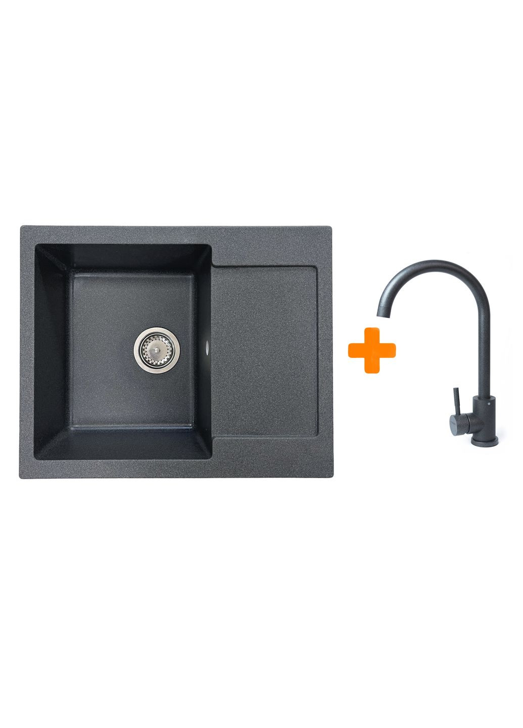 Набір кухонний Minimal, штучний камінь, прямокут., з крилом, 615х495х200мм, чаша - 1, врізна, графіт + змішувач Adamant (371632891)