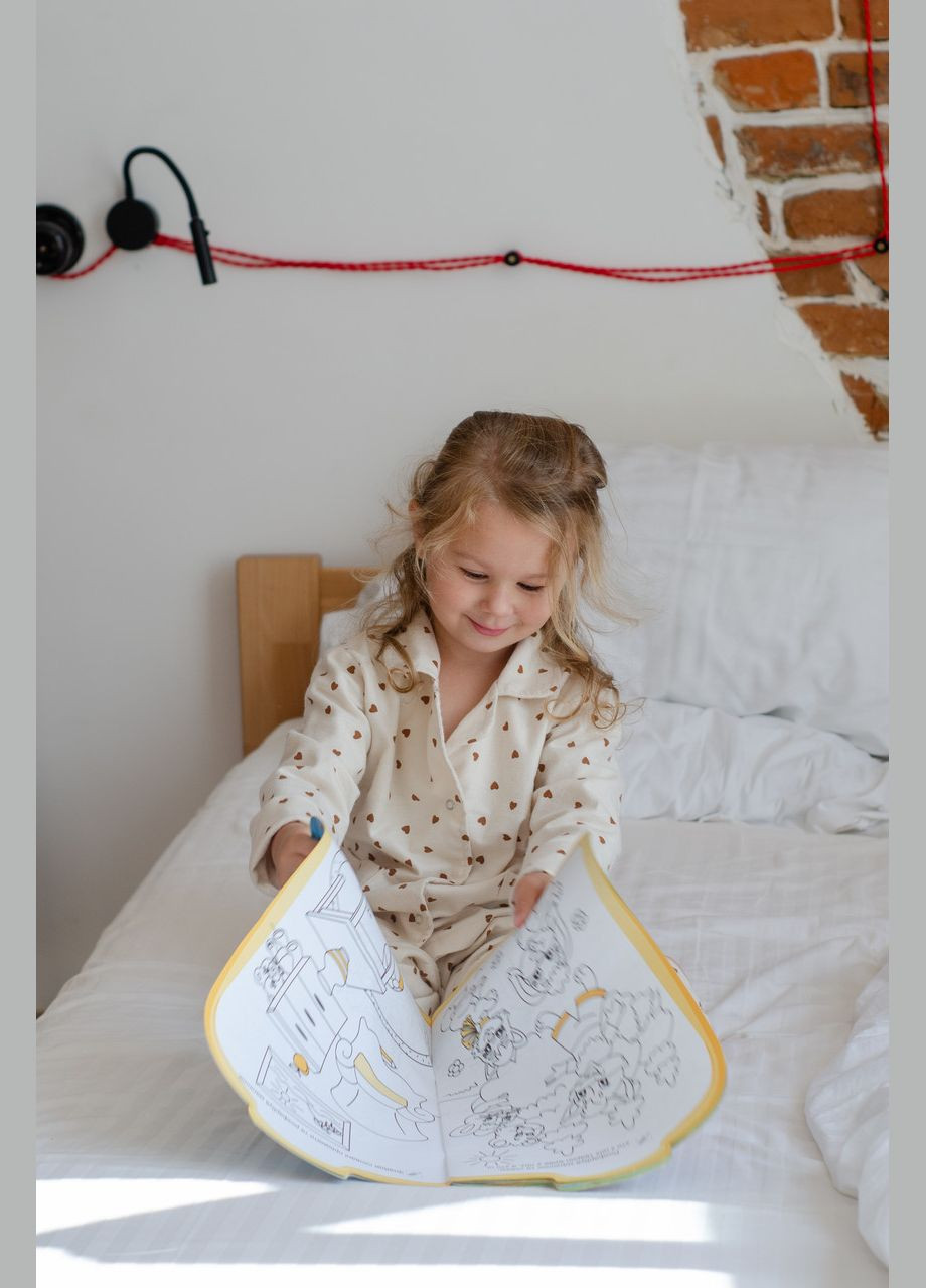 Бежева зимня дитяча фланелева піжама з шоколадними сердечками,сорочка і штани PAPLYK