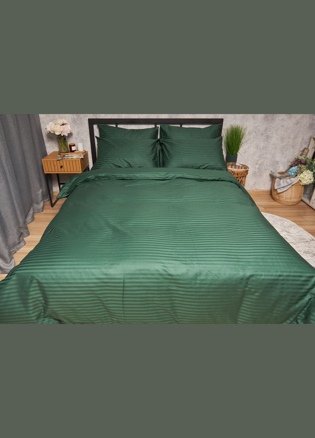 Комплект постільної білизни Satin Stripe «» King Size 220x240 наволочки 4х50х70 (MS-820005288) Moon&Star Stripe Verdant (296910069)
