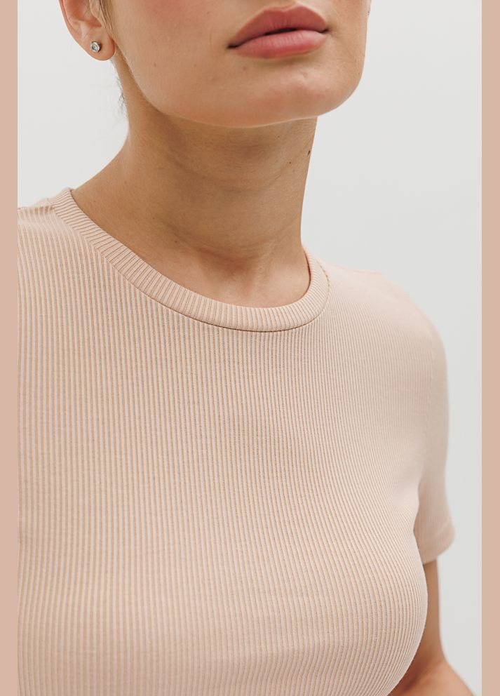 Жіноча футболка в рубчик бежевого кольору Arjen - (289756743)