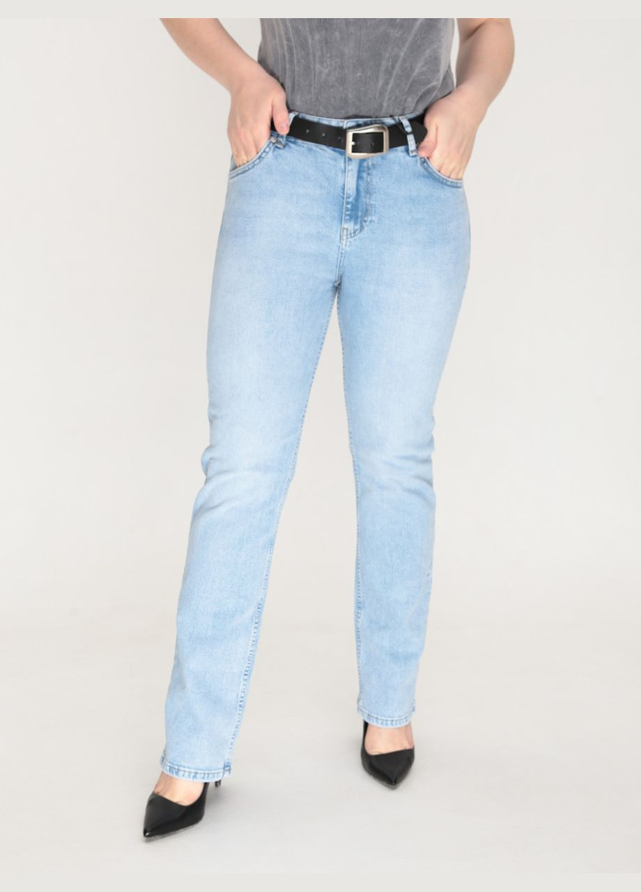 Джинсы женские голубые прямые со средней посадкой большой размер Пряма Angelina Mara - (322999570)