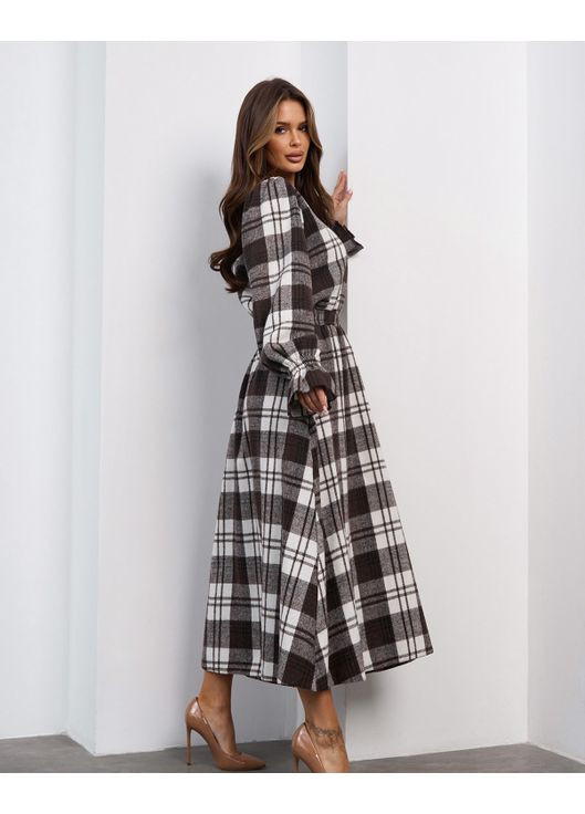 Белое повседневный, кэжуал шерстяное клетчатое платье с воланами клеш, а-силуэт ISSA PLUS в клетку