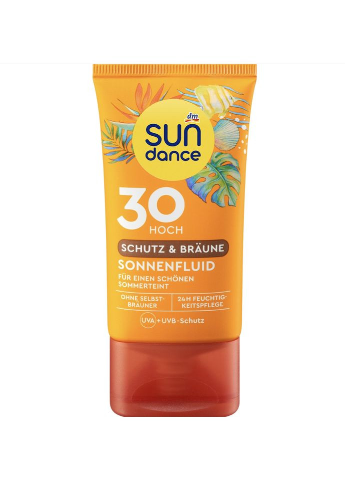 Солнцезащитный флюид для загара Sonnenfluid Gesicht Schutz & Bräune LSF 30 50 мл SUNDANCE (366569329)