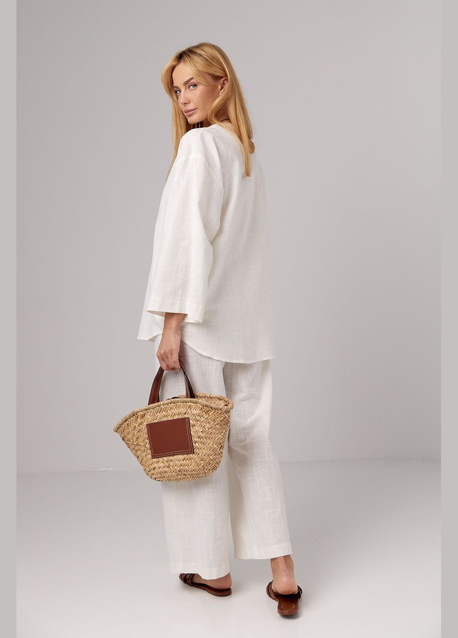 Льняний костюм із прямими штанами та сорочкою на зав'язках Lurex (296471266)