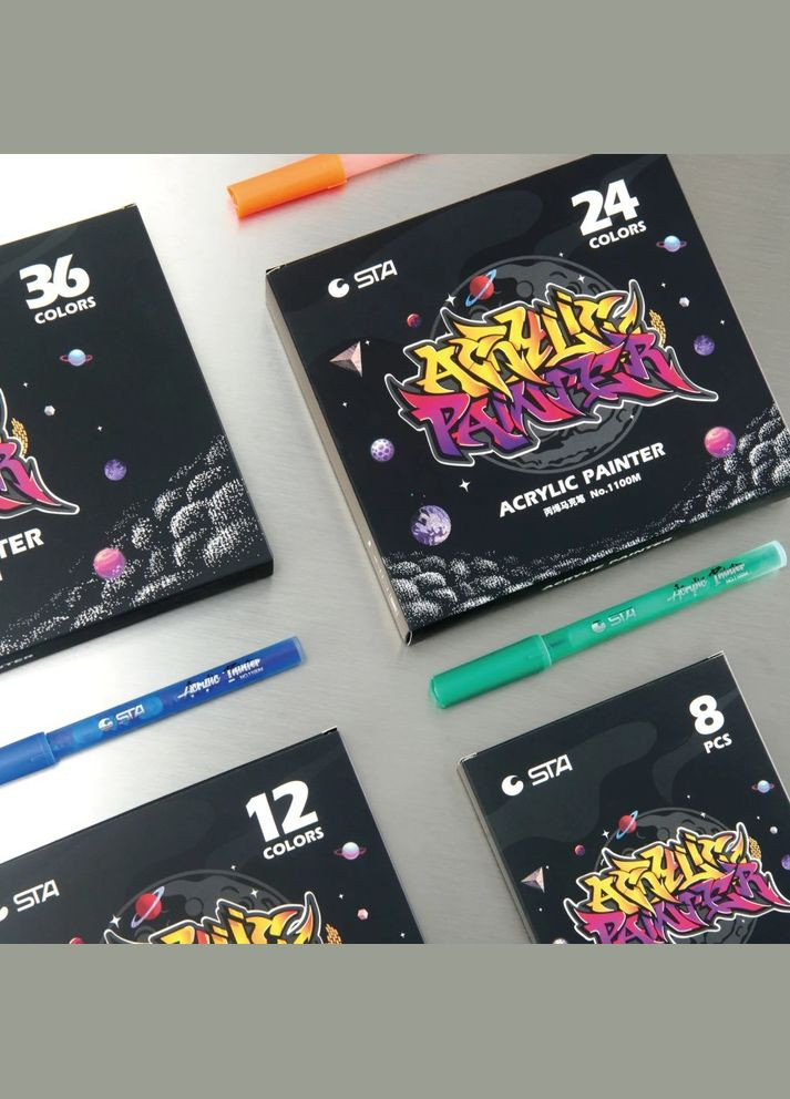 Маркери акрилові для малювання, преміум якість, набір 24 кольорів, універсальні для скла, дерева, ткани та кераміки STA (344573534)