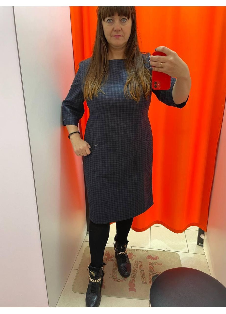 Темно-синее платье j.london шерсть вискоза клетка рукав 3/4 два кармана 50 темно-синий J. London