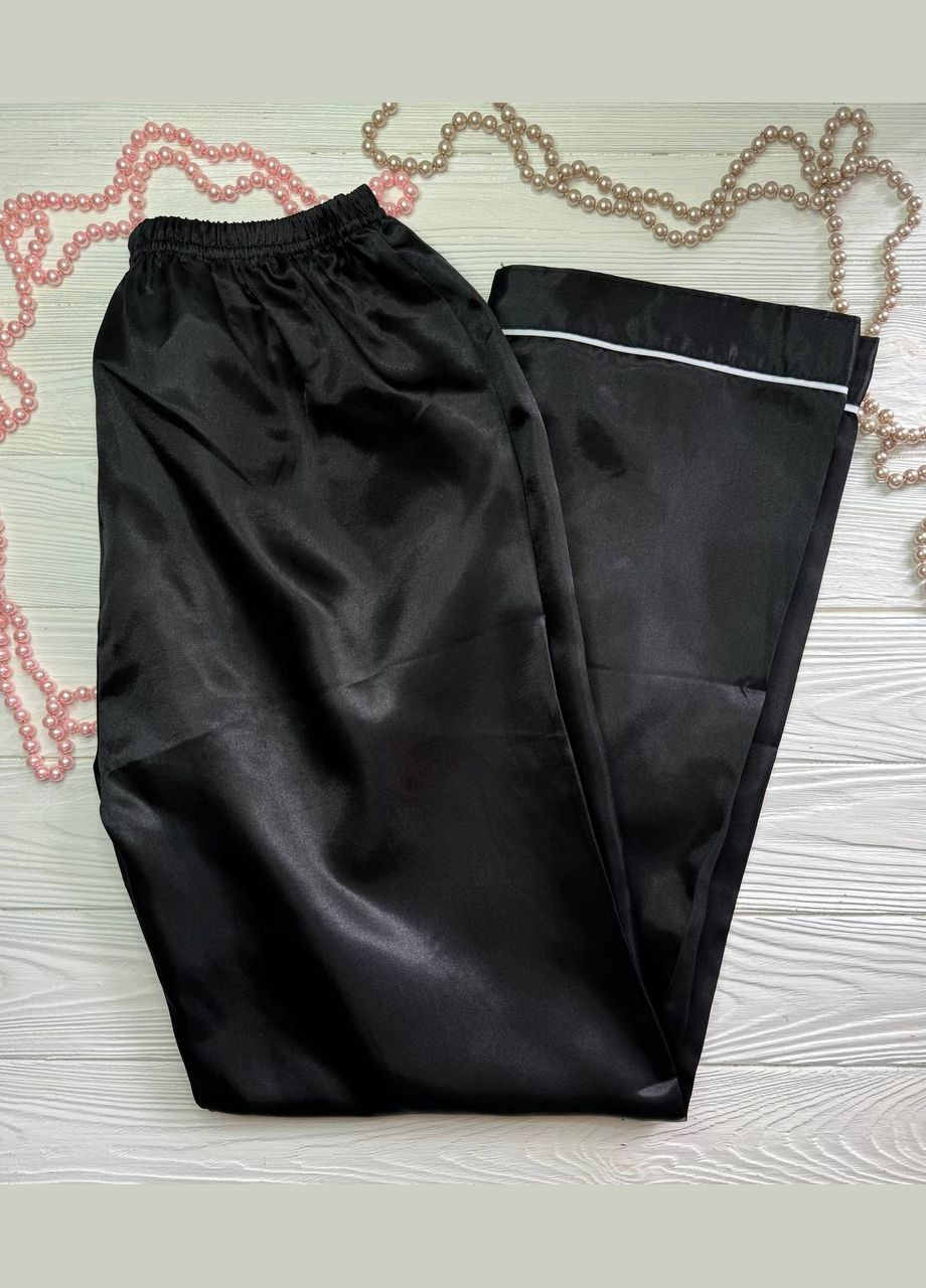 Черная всесезон женская пижама костюм для дома рубашка брюки материал атлас цвет ( ) No Brand