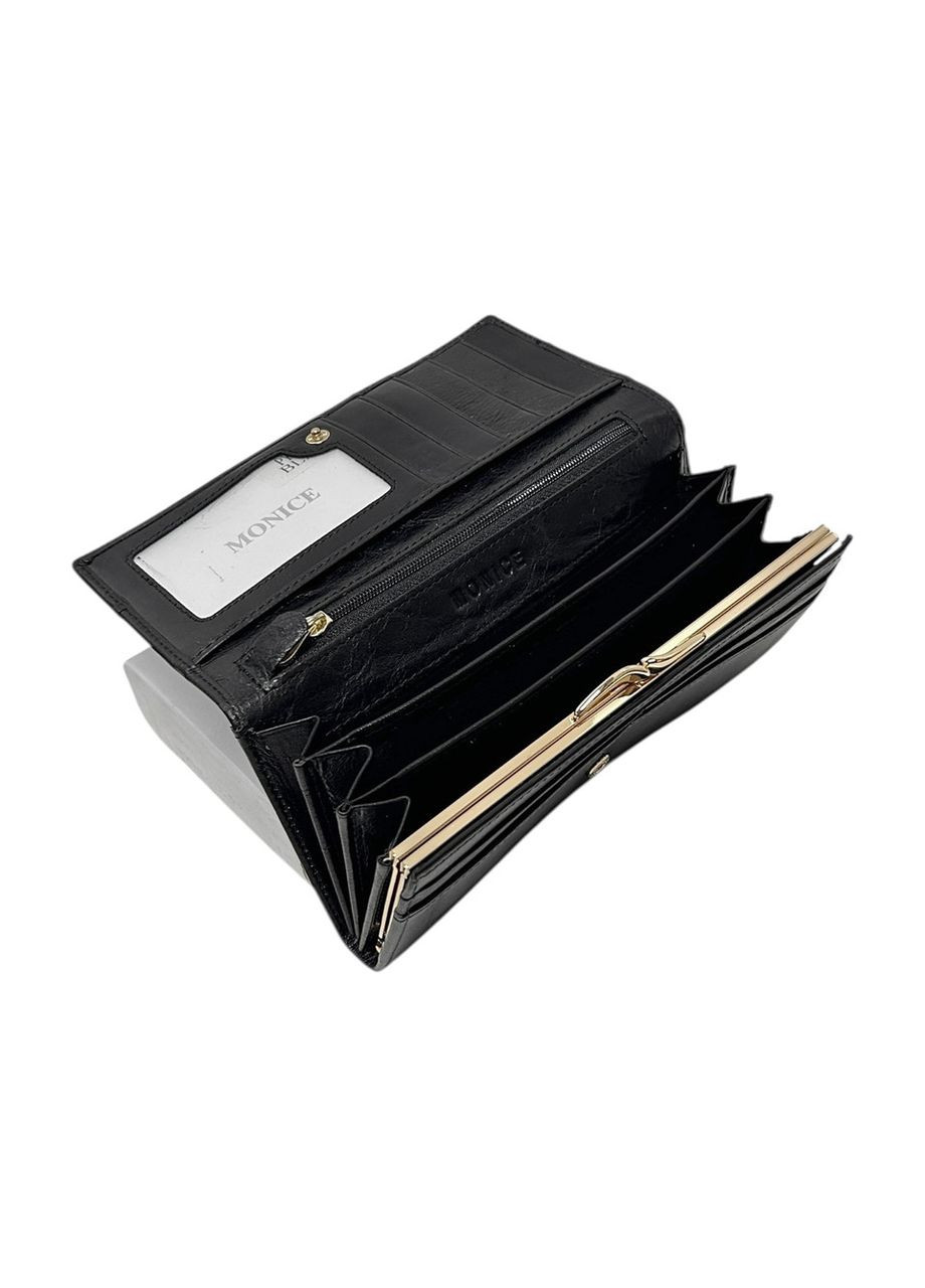 Жіночий гаманець з натуральної шкіри Monice PY-A57 чорний 18.5 х 8.5 х 3 Balisa (367263679)
