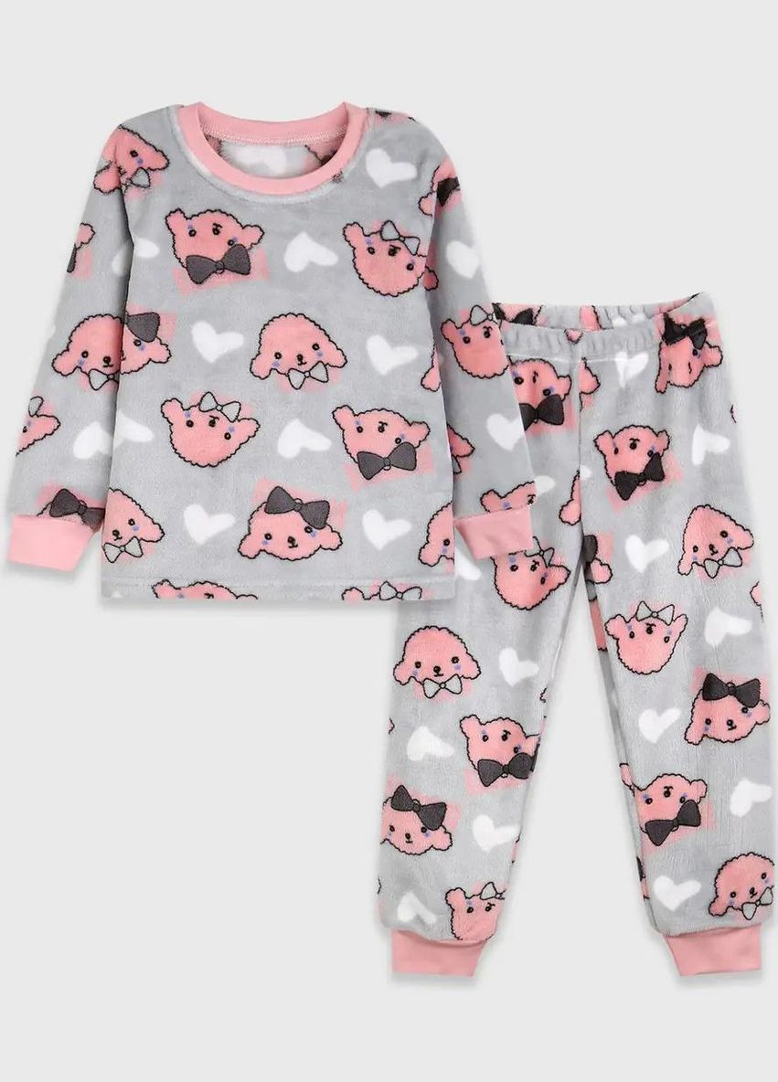 Серая зимняя пижама детская вельсофт Flamingo