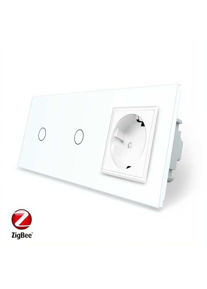 Умный сенсорный ZigBee выключатель 2 сенсора (1-1) 1 розетка стекло (VL-C701Z/C701Z/C7C1EU-11) Livolo (370984974)