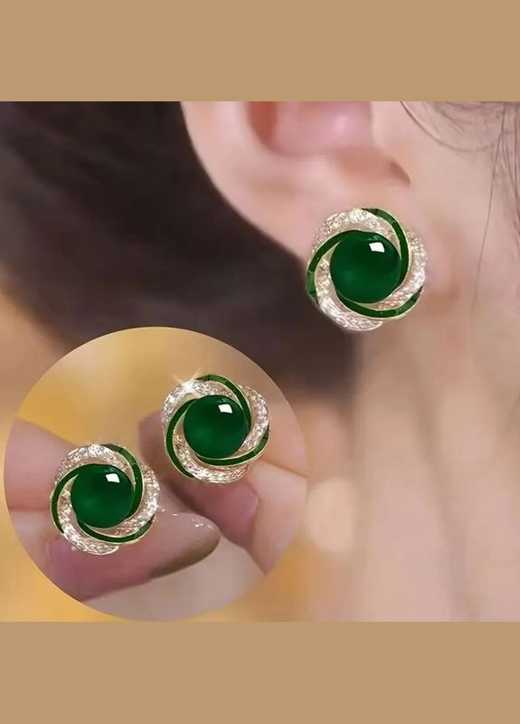 Сережки-цвяшки, червоні круглі камені, золотисті, 1.9 см Liresmina Jewelry (316715814)