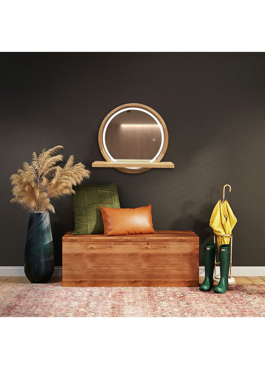 Дзеркало кругле з поличкою з LED-підсвіткою Natural Oak дерев'яне 650, 700 Luxury Wood Sunrise (369547002)