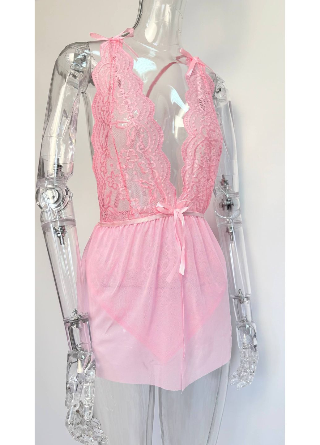 Жіночий боді напівпрозорий з мереживом декорований спідницею мінісукня брителі на спині No Brand Kerry (322512510)