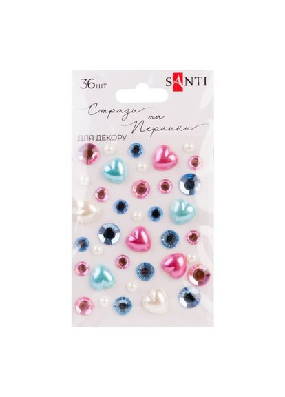 Стрази самоклеючі Heart mix 742999 36 шт блакитні з рожевим Santi (365639602)