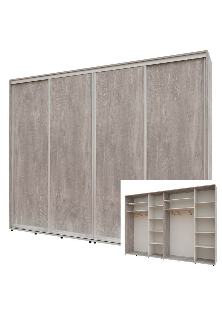 Шафа-купе чотиридверна 300*45*210 см Бетон 4 двері ДСП Стандарт Комфорт Меблі (360433867)