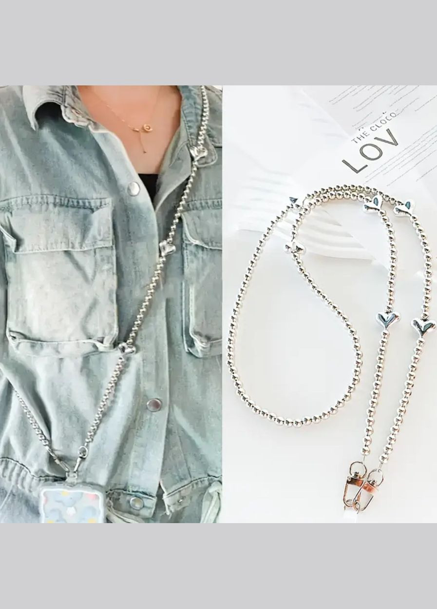 Витончений ремінець-ланцюжок з намистинами для телефону на шию з милими серцями No Brand (328958178)