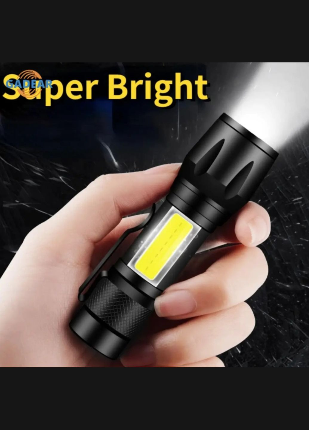 Фонарь ручной аккумуляторный с USB, боковым светом и ZOOM No Brand (341304543)