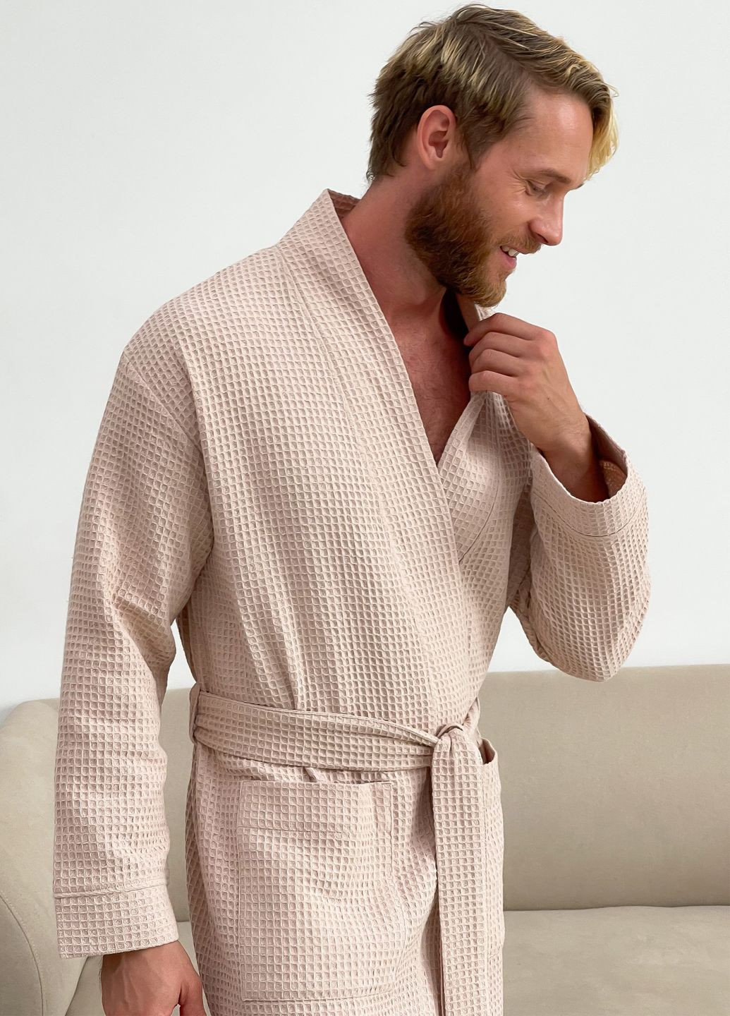 Чоловічий вафельний халат, розмір S Vishnya (328389338)