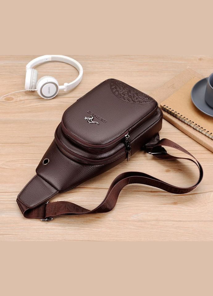 Мужская бананка слинг на грудь Junzidaishu кросс боди сумка Кенгуру коричневая Eton (328267038)