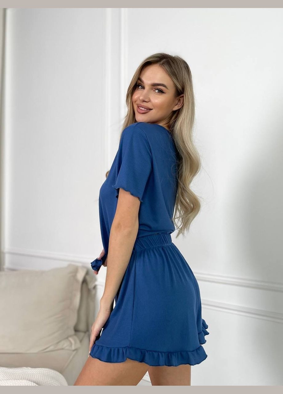 Синяя всесезон пижама с резинкой футболка + шорты Garna