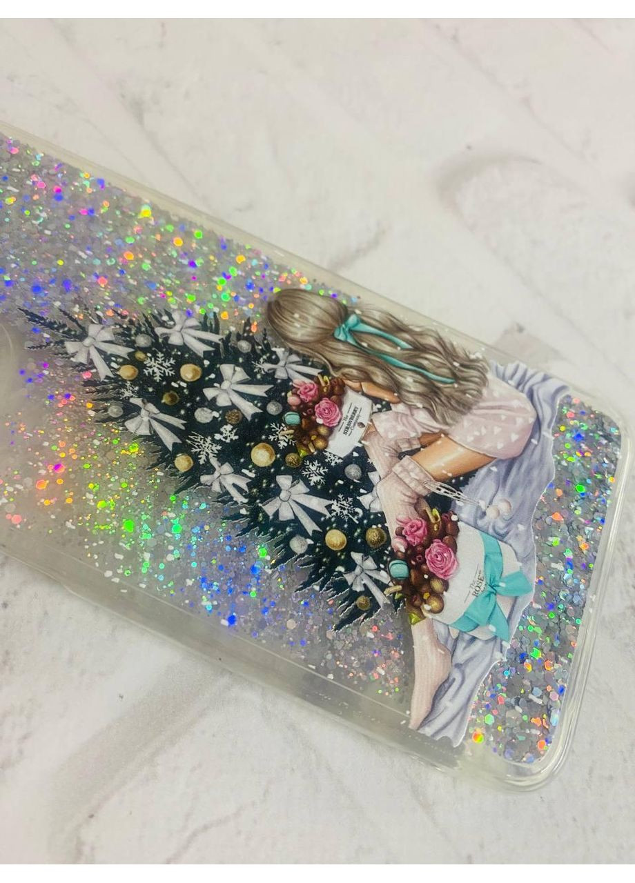 Чехол с плавающими блестками на Samsung Galaxy A52 (A525) Серебряный:: Девушка возле ёлки (принт 139) Creative (362968920)