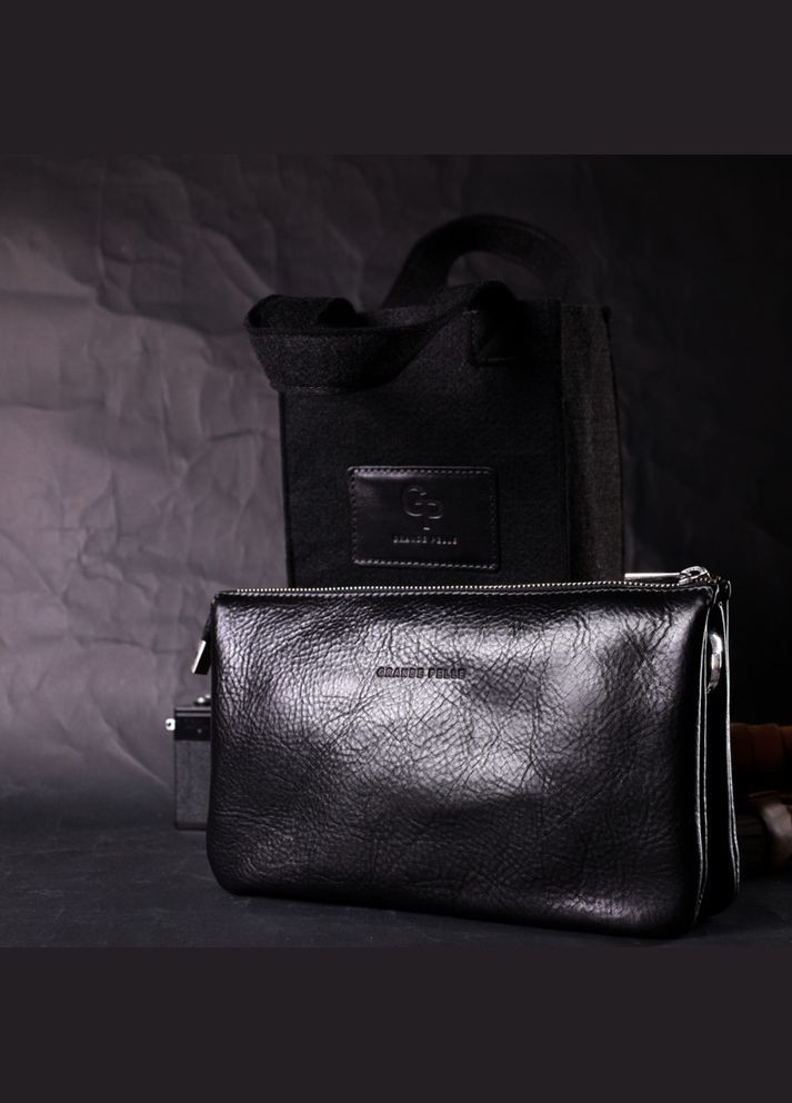 Чорна шкіряна сумочка-клатч жіноча 70561001 Grande Pelle (303830581)