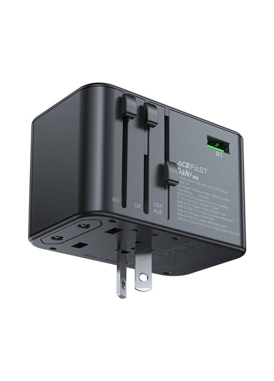 УЗП Z1 PD75W GaN (3*USB-C+2*USB-A) multifunctional charging adapter Black Acefast (371362967)