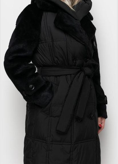 Черная комбинированная дубленка из эко меха 88-89635ydk черный 3yjs0480+h24406f3-bk sam Samange