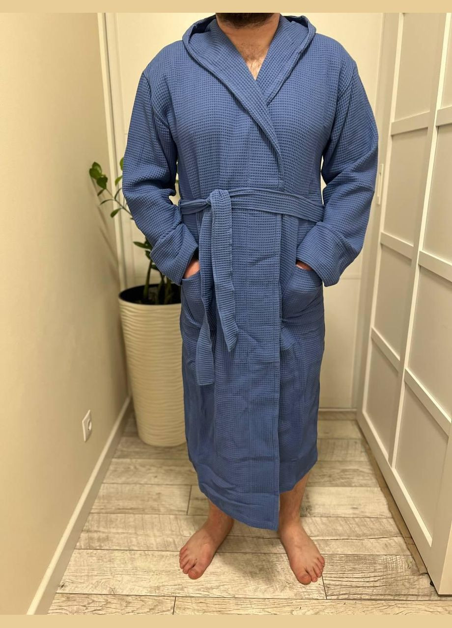 Вафельний банний халат жіночий гіпоалергенний XL-XXL Синій (П4К-Е-Avafel003-02) No Brand (323161123)