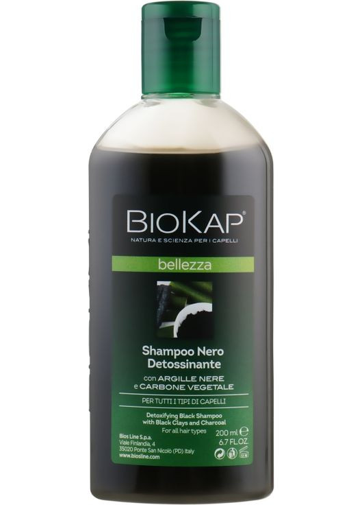 Шампунь "Детокс" з чорною глиною і деревним вугіллям BioKap Detoxifying Black Shampoo 200ml (816645-80755) Biosline (368654626)