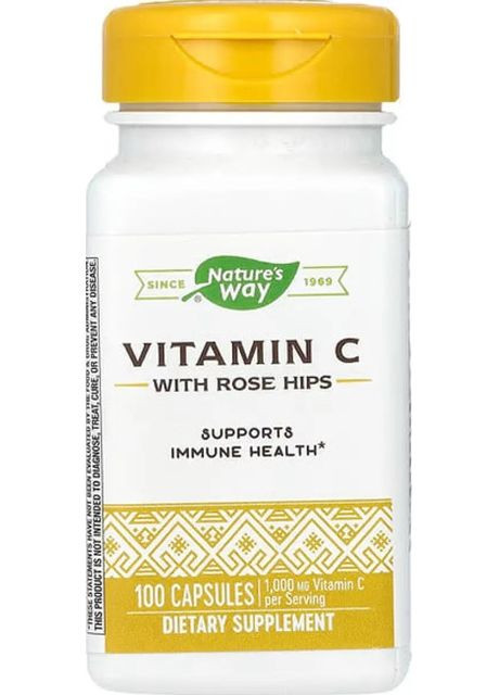 Вітамін С аскорбінова кислота Vitamin C With Rose Hips 100 капс Nature's Way (357342879)